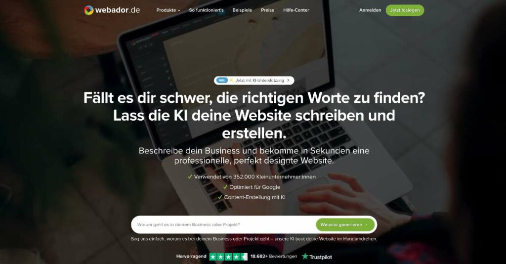 Die Oberfläche von Webador