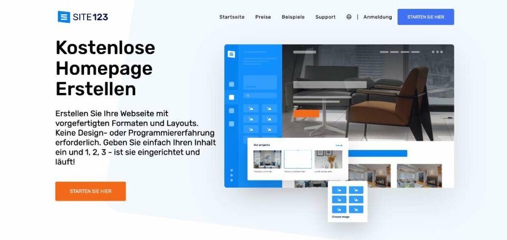 Die Oberfläche von SITE123